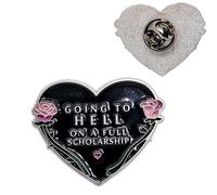 Going to Hell Pin Badge Full Scholarship Brooch Goth Gothic Emo Roses Metal Rock Lapel Jacket Bag Accessory Black Satanic Heart Rose Thorn Punk Gift Pagan Metal Enamel