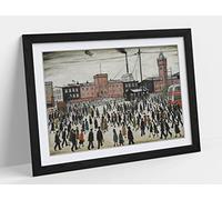 Going To Work Picture Ls Lowry Style Framed Wall Art Print Picture - A2 - Black Frame
