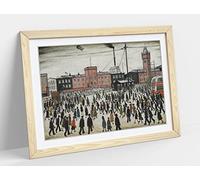 Going To Work Picture Ls Lowry Style Framed Wall Art Print Picture - A3 - Light Oak Frame