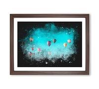 Going Up In A Hot Air Balloon Paint Splash Modern Art Framed Print | A4 Walnut Framed Wall Art | Ready to Hang | Modern Nature Picture | Living Room Bedroom Lounge Office
