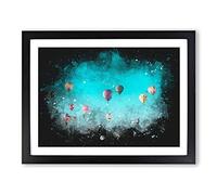 Going Up In A Hot Air Balloon Paint Splash Modern Art Framed Wall Art Print, Ready to Hang Picture for Living Room Bedroom Home Office Décor, Black A4 (34 x 25 cm)