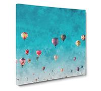 Going Up in a Hot Air Balloon Painting Modern Canvas Wall Art Print Ready to Hang, Framed Picture for Living Room Bedroom Home Office Décor, 20x20 Inch (50x50 cm)