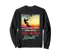Going Where The Wind Blows Retro Kitesurfing Kiteboarding Sweatshirt, Adult Unisex, Black, Medium