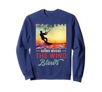 Going Where The Wind Blows Retro Kitesurfing Kiteboarding Sweatshirt, Adult Unisex, Navy Blue, Small