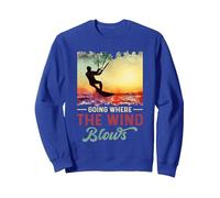 Going Where The Wind Blows Retro Kitesurfing Kiteboarding Sweatshirt, Adult Unisex, Royal Blue, Large