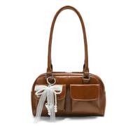 Goinsound Bow & Pearl Shoulder Bag for Women, Retro PU Leather Underarm Handbag, Trendy Purse for Daily & Party (Brown)