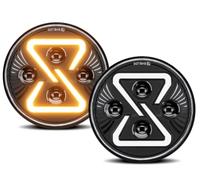GOINTDJD For Jeep For Wrangler 7 Inch LED Headlight Round H4 Headlamp 200W 30000LM Yellow Gradient Angel Eyes Headlamp