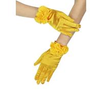 Goiruiya Floral Short Satin Gloves Elegant Wedding Dress Gloves Opera Dinner Party, yellow, One size