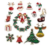 GOIYZTTR 13 Pcs Christmas Brooch Pin Set Multicolor Include Santa Snowman Christmas Tree Wreath Reindeer Suitable for Christmas and Theme of Winter Festival, Mixed Styles