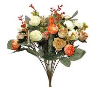 GOIYZTTR Artificial Flowers with 21 Heads Small Rose for Wedding Reception, Home, Garden, Party, Table Decoration, 7 Stems, Artificial Silk & Plastic, Orange, 2 Packs
