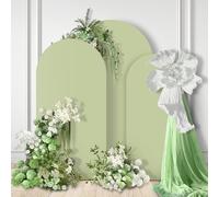 GOJAWAY 6FT/6.6FT/7.2FT Matcha Green Wedding Arch Cover Set of 3, Spandex Fitted Wedding Arch Stand Covers for Round Top Chiara Arch Background Stands Cover for Birthday Party Ceremony Banquet Decor