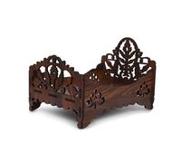 Gojeeva Premium Engineered Wooden Carved Pattern Designer Laddu Gopal Ji Bed Wooden Bed for Laddoo Gopal | Bed for God Idols | Krishna Kanhai Ji Bed for Home Mandir Temple (Dark Brown) (Pack of 1)