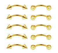 Gojewen 10pcs Curved Barbells 8mm for Eyebrow Lip Daith Rook Helix Septum Bridge Belly Bar Piercing Spike 16G Stainless Steel Gold