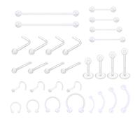 Gojewen 30pcs Clear Piercing Retainers Acrylic Plastic Nose Lip Eyebrow Septum Tongue Nipple Industrial Bars Bioflex Piercing Retainers