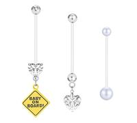Gojewen 3pcs Pregnancy Belly Bars Maternity Navel Button Bars 38mm Flexible Acrylic Bioflex Piercing Retainers Heart Dangle