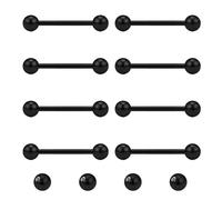 Gojewen 8pcs Tongue Nipple Bars and 4pcs Replacement Balls 14G Stainless Steel Metal Straight Barbell Piercing Jewellery Black 12mm