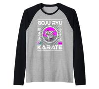 Goju-Ryu Karate Retro Design with Karateka and Kanji Raglan Baseball Tee