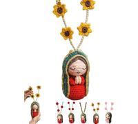 Gokame Cute Mary Statue Car Interior Decoration, Handmade Crochet Car Rearview Mirror Charm with Virgin Mary Statue, Mother MarysCar Charm Hanging Blessings Rosary Decor, Spiritual Blessing Gift (A)