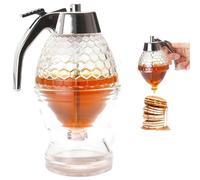 Gokame Easy Honey Dispenser Kettle,Upgrade Acrylic Honey Dispenser No Drip SyrupDispenser with Stand, Acrylic Clear Juice HoneyDispenser, Ease to Ues High Capacity TransparentHoney Jar Container (1)