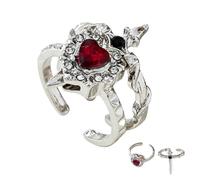 Gokame Vintage Adjustable Sword Piercing Heart Ring Set, Cross and Heart Ring, Gothic Dagger Heart Rings with Rhinestone, Unique Minimalist Style Open Couple Rings (D)