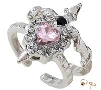 Gokame Vintage Adjustable Sword Piercing Heart Ring Set, Cross and Heart Ring, Gothic Dagger Heart Rings with Rhinestone, Unique Minimalist Style Open Couple Rings (B)