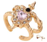 Gokame Vintage Adjustable Sword Piercing Heart Ring Set, Cross and Heart Ring, Gothic Dagger Heart Rings with Rhinestone, Unique Minimalist Style Open Couple Rings (A1)