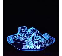 Gokart Night Light, Personalised 3D Illusion Kids Racing Car Bedside Lamp, with 16 Colour LED Light Base, Remote + USB Lead