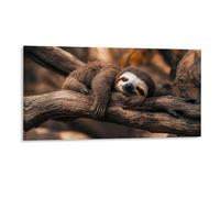 Gokays Autumn Forest Canvas Framed Wall Art, Resting Sloth on A Tree Branch Modern Posters Fall Wall Decoration for Office Nursery School, Thanksgiving Gifts for Family Friends, 20x40CM