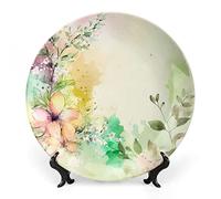 Gokays Decorative Plates, Watercolor Spring Floral Painting Ceramic Dinner Plate Home Wobble-Plate with Display Stand, Wall Hanging Decor for Living Dining Room Kitchen Household 18 CM