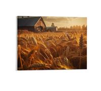 Gokays Fall Sunset Canvas Framed Wall Art, A Barn in A Wheat Field Modern Posters Autumn Harvest Wall Decoration for Office Nursery School, Thanksgiving Gifts for Family Friends, 20x25CM