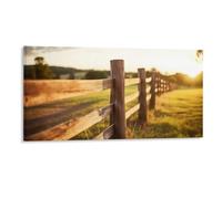 Gokays Fall Sunset Canvas Framed Wall Art, Wooden Fence in A Rural Setting Modern Posters Autumn Farm Wall Decoration for Office Nursery School, Thanksgiving Gifts for Family Friends, 30x60CM