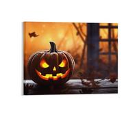 Gokays Halloween Canvas Framed Wall Art, Pumpkin on Autumn-Themed Table Modern Posters Jack-O-Lantern Wall Decoration for Office Nursery School, Thanksgiving Gifts for Family Friends, 40x50CM