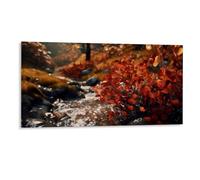 Gokays Maple Tree Canvas Framed Wall Art, Fall Colors And A Stream Modern Posters Autumn Forest Path Wall Decoration for Office Nursery School, Thanksgiving Gifts for Family Friends, 30x60CM