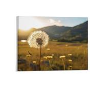 Gokays Mountains Landscape Canvas Framed Wall Art, Dandelions Flower in A Field Modern Posters Autumn Wall Decoration for Office Nursery School, Thanksgiving Gifts for Family Friends, 20x25CM