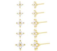 Gokeey 5 Pairs Gold Stud Cartilage Earrings Set for Women Trendy Hypoallergenic S925 Sterling Post for Sensitive Ears Helix,Tragus,Sung,Earlobe Earrings Sets for Multiple Piercing Jewelry Gifts, Brass