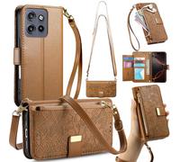 GOKEN Case Cover for Motorola Edge 50 Neo - Premium PU Zipper Leather Wallet with Magnetic Flip, Silicone Interior, Card Holder, Foldable Kickstand - Brown