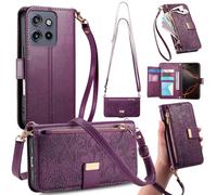 GOKEN Case Cover for Motorola Edge 50 Neo - Premium PU Zipper Leather Wallet with Magnetic Flip, Silicone Interior, Card Holder, Foldable Kickstand - Purple