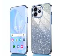 GOKEN Case for Oppo Reno 15 Pro 5G - Flexible Soft Silicone Cover, Shockproof, Anti-Drop with Electroplated Edges and Integrated Glitter Card, Gradient Blue