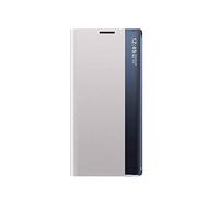 GOKEN Case for Samsung Galaxy S21 FE 5G, Premium PU Leather/PC inner Shell Flip Cover with Mirror Clear Display Window, Smart View, Foldable Kickstand Phone Shell, Silver