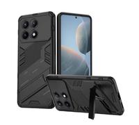 GOKEN Case for Xiaomi Poco X6 Pro: Flexible Soft Silicone and Hard PC Armor, Shockproof Cover with Foldable Stand, Anti-Slip, Bumper Design, Black