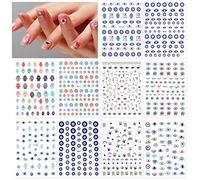 GOKEPO 10 Sheets Evil Eye Nail Art Stickers Decals Cartoon Hamsa Hand Polka Dot Blue Eyes Pattern Hand of Fatima Nail Design 3D Self-Adhesive Nail Art DIY Decoration Accessories for Women Girls