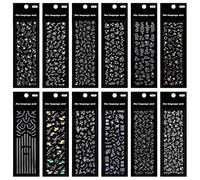 GOKEPO 12 Sheets Holographic Deco Stickers Self Adhesive Korean Stickers for Photocards Glitter Chain Butterfly Bubbles Snowflake Musical Note Decals for DIY Craft Album Scrapbook Journal Planner