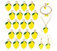 GOKEPO 20 Pcs Yellow Lemon Bead Enamel Fruit Jewelry Gold Plated Plant Beads with Hole for DIY Bracelet Necklace Keychain Earrings Craft Art Accessories Hair Clip Decorations Collection