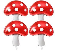 GOKEPO 4 Pcs Mushroom Balloons Garden Tea Party Fairy Theme Toadstool Foil Balloon Thanksgiving Autumn Fall Mylar Balloons Decorations Forest Plant Party Supplier for Baby Shower Wedding Birthday