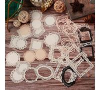 GOKEPO 40 Pcs Vintage Scrapbooking Supplies Lace Scrapbook Paper Scrapbook Cutouts Flower Frame Cutout Decorative Paper Junk Journaling Supplies Aesthetic Stationery Craft Supplies(Lace & Flower)