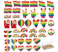 GOKEPO 42Pcs Rainbow Charms Pendant Pride Bead Flag Hot Air Balloon Gesture Pendant Accessories for Jewelry Finding Making Colorful Love Bead Supplies for DIY Earrings Necklace Bracelets Craft