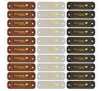 GOKEPO 60 Pcs PU Leather Labels Faux Handmade with Love Sew on Clothing Tags Embellishment Knit Accessories with Hole for DIY Crafts Sewing Crochet Knitting Hats and Crocheting(Black, Brown, White)