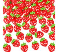 GOKEPO 60Pcs Resin Strawberry Flat Back Strawberry Slime Charms Resin Cabochons Imitation Food Flat Backs Buttons Beads for Jewelry Making DIY Crafts Scrapbooking Embellishment Hair Clips Accessories