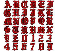 GOKEPO Gothic Iron On Letters Patch for Clothing A-Z 26 Varsity Letter Patches Old English Letters 0-9 Iron on Number for Clothing Number Badge Goth Iron On Patches Fabric Patches for Jeans Bags, Red