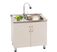 GOKEUEKDY Stainless Steel Commercial Sink with Faucet, Freestanding Utility Sink with Cupboard, Workbench and Drainer Unit, for Indoor Outdoor, Restaurant